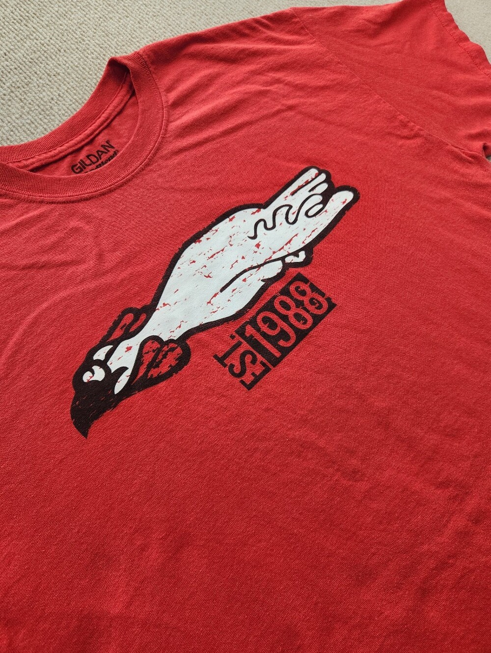 Gildan Worker Chicken Express Red Men's Large Graphic T-Shirt Cotton DryBlend